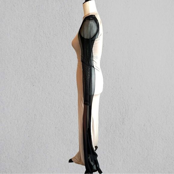 Nude and mesh maxi bodycon dress - Picture 2 of 8